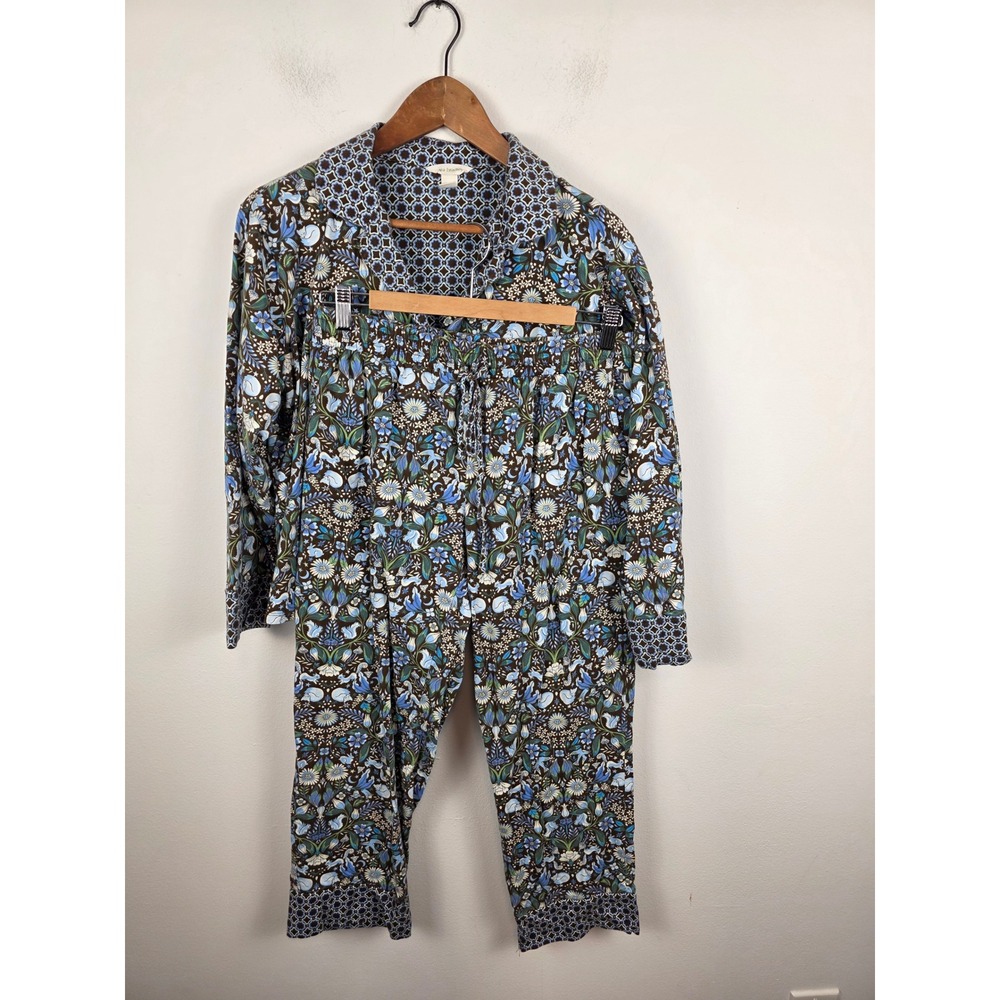 Vera Bradley Notch Collar Womens Blue Enchanted Woodland Pajama Set Size Med